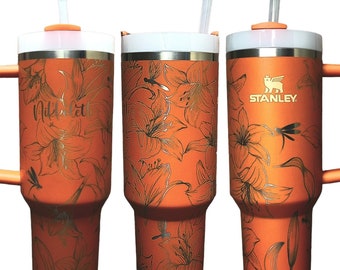 Lily Stanley, Lillies Stanley, Dragonfly Stanley, Engraved 40oz Tumbler, Dragonfly Tumbler, Lily Tumbler, Full Wrap Wildflower and Dragonfly