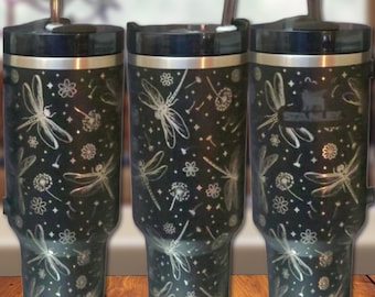 Dragonfly Dandelion Engraved Stanley 40oz Tumbler