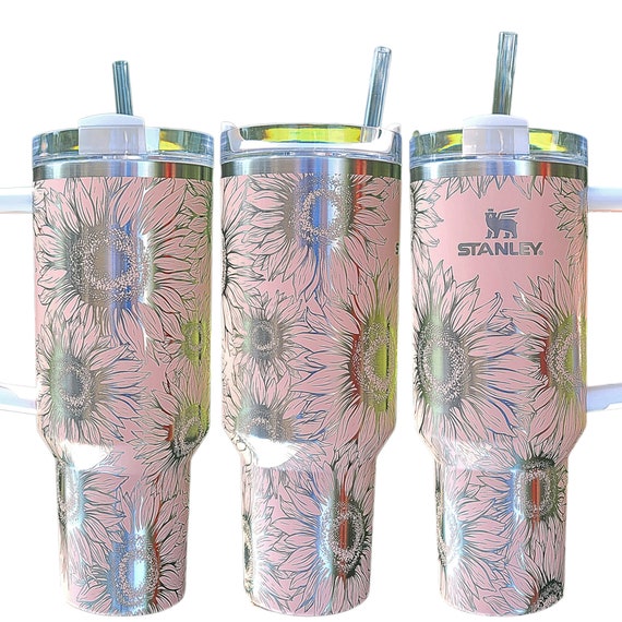 Sunflower Stanley, **FREE KEYCHAIN**, Engraved 40 oz Tumbler, Engraved  Stanley, Full Wrap, Quencher H2.0, Personalized Stanley Cup