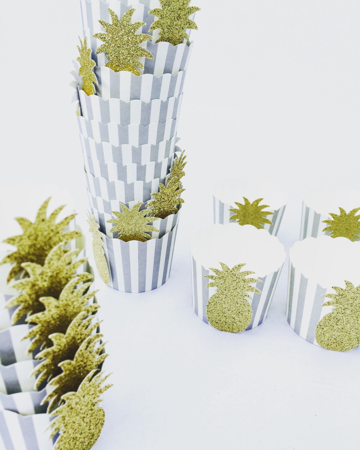 Golden Glitter Pineapple Snack Cups in Gray White and Black | Etsy