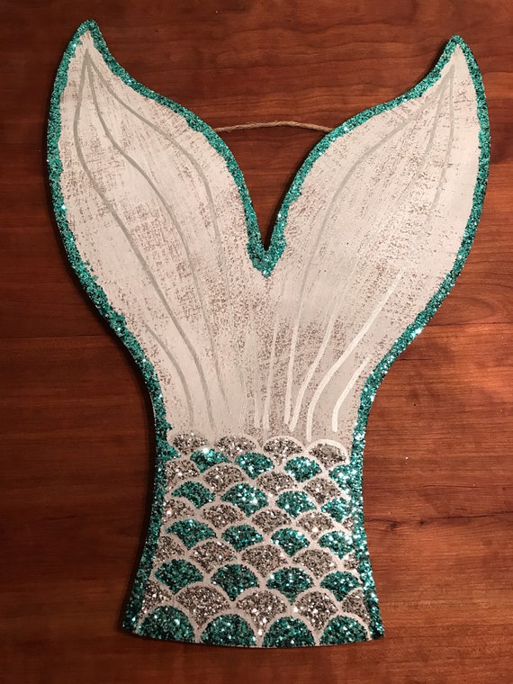 Silver And Turquoise Glittered Little Mermaid Tail Wall Table Etsy
