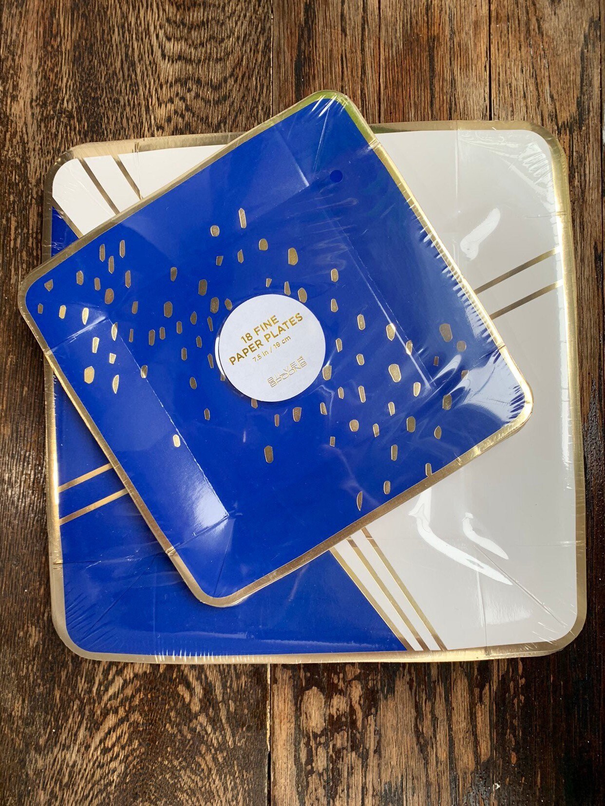 Blue and top gold paper plates