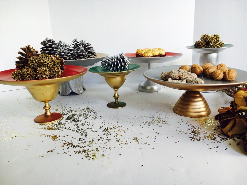 Handmade Wedding Cake Stand in Winter Green and Gold 6 18 dia