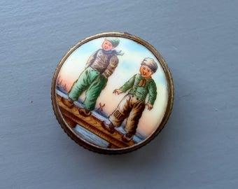 1930s Dutch Enamel Rouge Compact: Antique Handbag Mirror