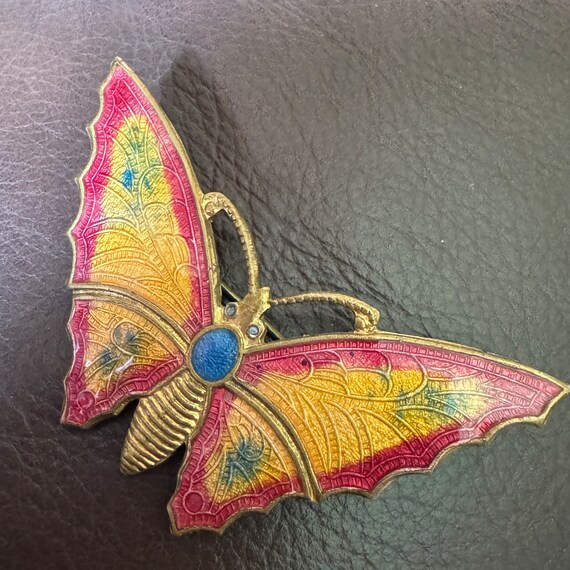 Antique Enamel Brooch Butterfly Brooch Guilloche … - image 2