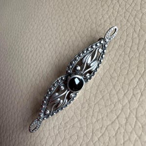 Vintage Silver Brooch Vintage Brooch 925 Silver Brooch Art Nouveau brooch 1980s Vintage Onyx Brooch  Onyx Silver Brooch Ivy Brooch