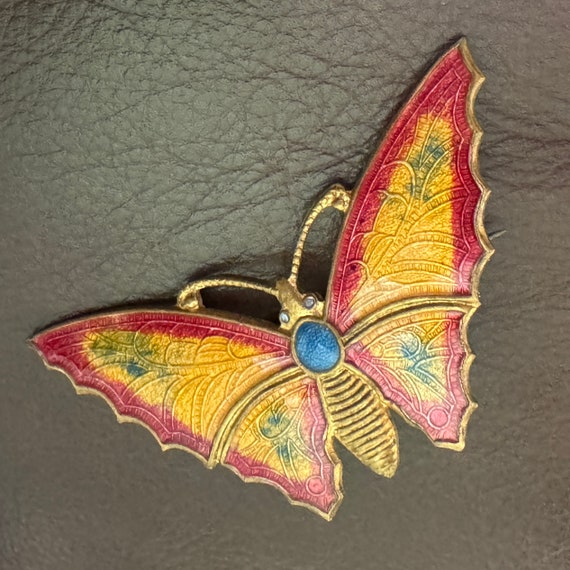 Antique Enamel Brooch Butterfly Brooch Guilloche … - image 1