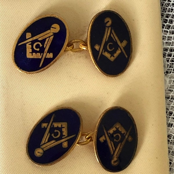 1930s Cufflinks Enamel Cufflinks Masonic Cufflinks 1940s Cufflinks Vintage Cufflinks Oval Cufflinks Chain Cufflinks Link Square Compass C