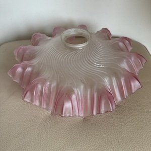 Antique French Pendant Lampshade Antique Ceiling Lampshade 1930s Lightshade Semi Opalescent Glass Frilled Glass Lampshade Pink Lampshade