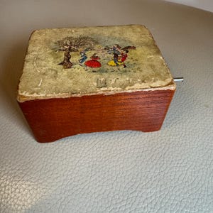 vintage toy vintage musical box antique toy antique wooden toy antique toy music box 1930s toy 1940s toy vintage wood toy winding music box