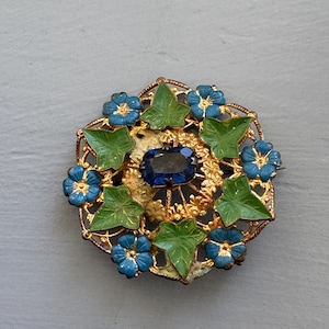 Antique Enamel Brooch Antique Czech Brooch Filigree Brooch Czech Glass Brooch Antique Czech Jewellery C Clasp Paste Art Nouveau 1910s 1920s