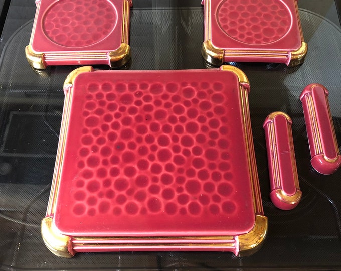 Cake Stand Set 1950s Cake Stand Vintage Cake Stand French Red Gilded