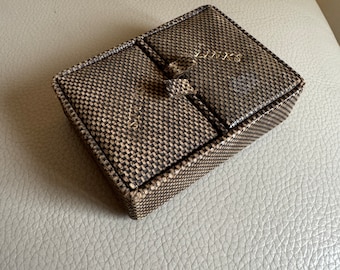 Estuche vintage para gemelos y pendientes: joyería masculina de tela tejida de los años 30