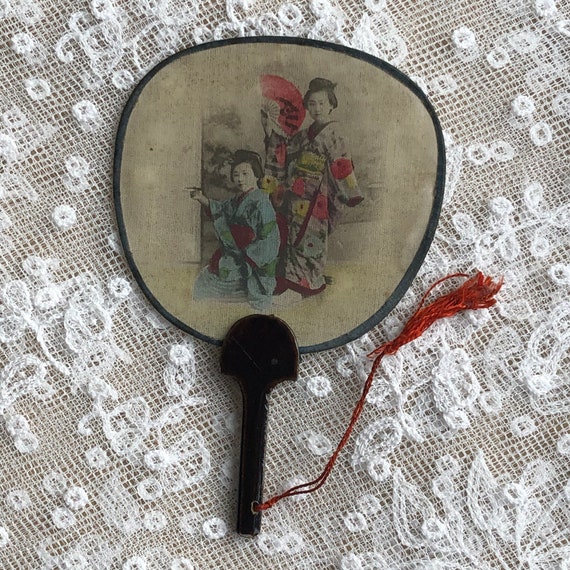 Antique Miniature Fan Japanese Silk Fan Tiny Hand Fan 1920s Silk