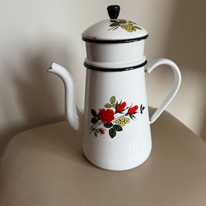 cafetière française vintage émaillée percolateur cuisinière cafetière cafetière émaillée floral grande cafetière des années 1950 cafetière rose