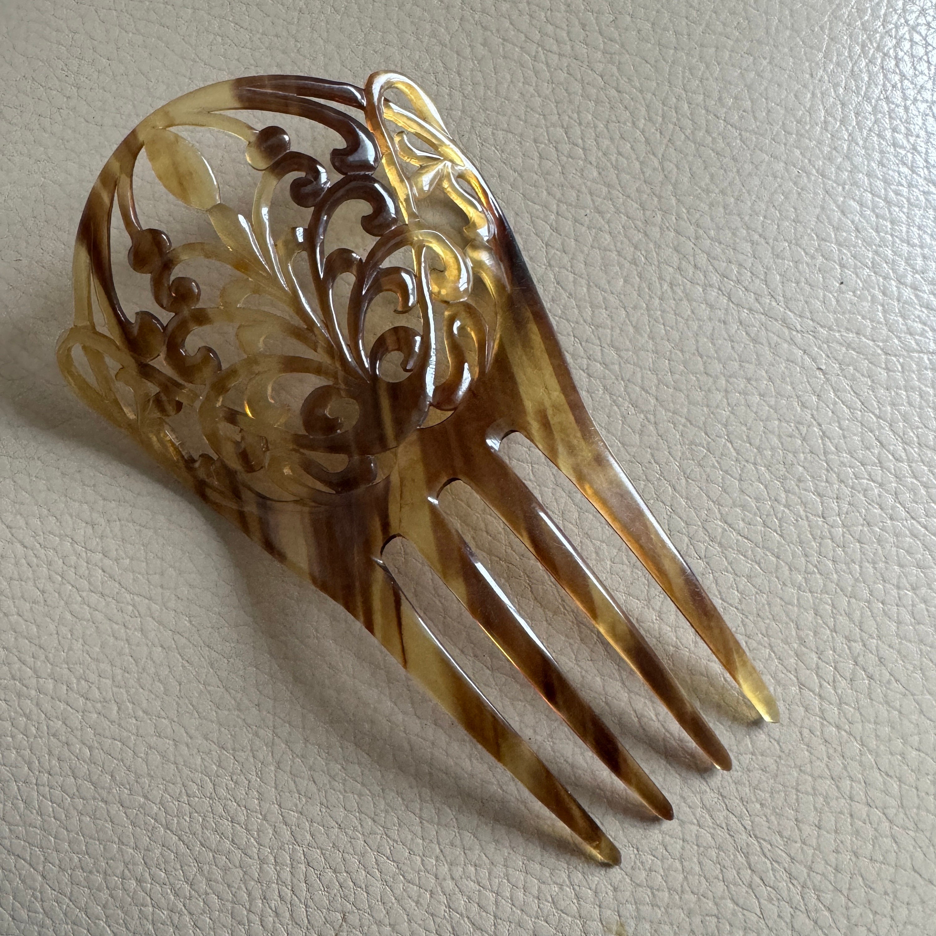 Victorian Hair Comb Fork Lot of 10 Gold Inlay Butterscotch Amber Hair Ornaments Victorian 18KT Yellow Gold Diamond Hair Comb & Brooch main image 4