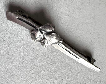Antieke 800 zilveren staafbroche met bloemen - Edwardiaanse kantspeld