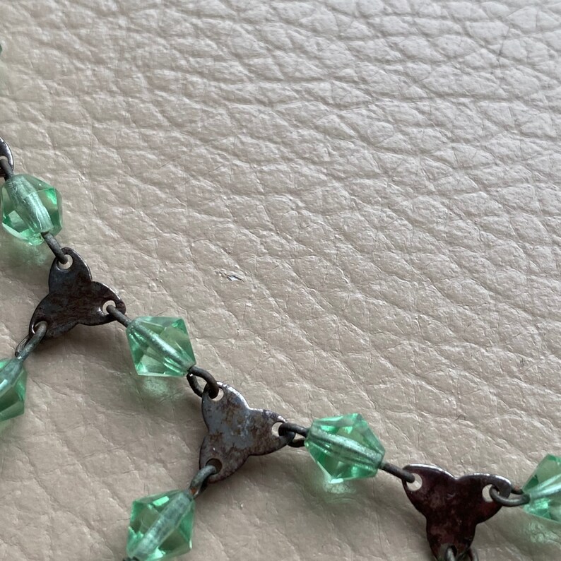 1930s Green Glass Necklace Dropper Necklace Dangle Necklace Vintage NecklaceLink Necklace 1920s 16 Inches Glass Beading Art Deco Geometric