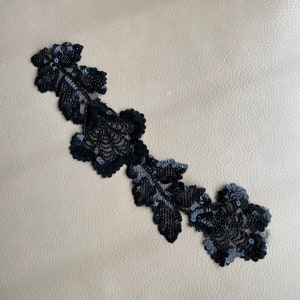 Antique Beading Victorian Lace Glass Beading Embroidered Lace Sequinned Lace Victorian Beadwork Mourning Dress Trim 1890s Beaded Motif sa