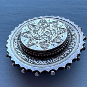 Antique Photo Locket: Victorian Silver Brooch, Aesthetics Movement, Hat