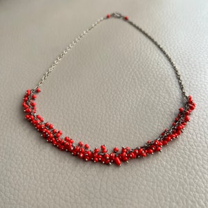 Antique Glass Necklace 1930s Necklace 1920s Necklace Coral Coloured Glass Opaline Glass Necklace Cluster Necklace Beaded Necklace Vintage