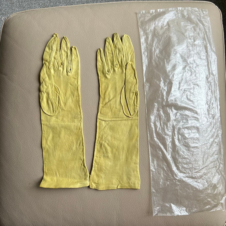 Vintage Gloves 1960s Kid Gloves Leather Gloves Size 7 Gloves Yellow Leather Gloves Long Gloves Long Yellow Gloves Trefousse Gloves image 3