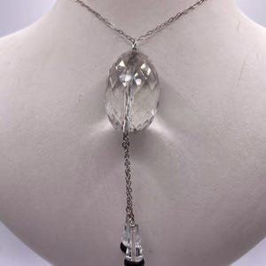 Antique Silver Necklace Vintage Glass Necklace Clear Glass Necklace 925 Silver Chain Necklace Silver Dropper Necklace Dangle Necklace 1930s