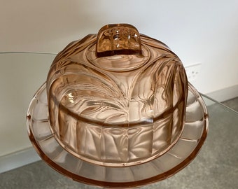 Plato para tartas francés vintage con albaricoque y cubierta de cristal - Plato para quesos de los años 70