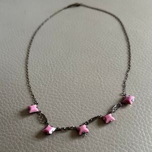 1930s Glass Necklace Pink Glass Necklace 1920s Necklace Opaline Glass Opalescent Glass Necklace Open Backed Bezel Set Necklace 16inch Czech