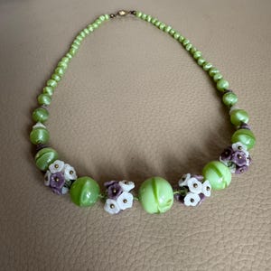 Antique Glass Flower Necklace Vintage Glass Necklace Pale Green
