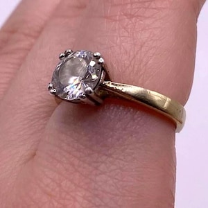 Solitaire Gold Plated Silver Ring Vintage Silver Ring 925 Silver Ring Vintage Jewellery CZ Ring Cubic Zirconia UK Size K1/2 US Size 5.75
