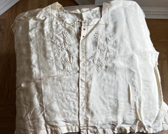 Antique Silk Kaftan Jacket 1920s Bed Jacket Boudoir Jacket Vintage Vanity Cape Cream Pyjama Top Embroidered Lingerie Antique Lingerie 1930s