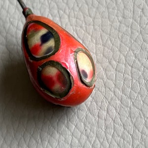 Antique Hat pin Dyed Shell Hatpin Long Hatpin Teardrop Hatpin Red Hatpin Antique Hat Pin 1910s 1920s Egg Shaped Hatpin Lacquered Hatpin