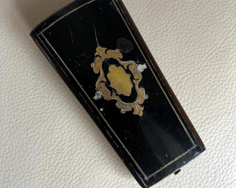 Antique French Sewing Etui: Inlaid Wood, Silk & Velvet Lined