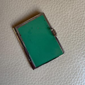 Vintage French Stamp Case 1950s Stamp Case Green Enamel Stamp Case Vintage Stamp Holder Stamp Wallet Handbag Stamp Case Chrome Stamp Case