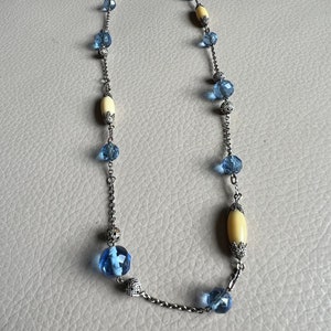 Blue Glass Necklace Art Deco Asymmetric Glass Necklace 1930s Necklace Faceted Glass Necklace Link Necklace Antique Necklace 1920s