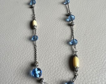 Collier Ancien En Perles Millefiori De Murano – Bleu Vénitien Authentique