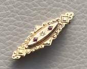 Antique Gold Brooch Gold Mourning Brooch 9ct Gold Pin Memorial Gold Brooch 9 carat gold Brooch Victorian Locket 1850s Diamond Ruby