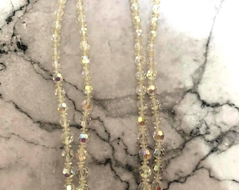 Vintage Aurora Borealis Crystal Necklace: 1950s Double Strand Glass Beads