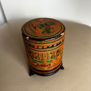 Antique Box Burmese Lacquer Box Betel Nut Box Orange Lacquer Box Betel Nut Box Edwardian Burmese Lacquerware 1920s 1910s Hand Painted Box