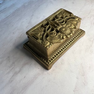 Stamp Box Stamp Holder Vintage Stamp Box Brass Stamp Box Art Nouveau Stamp Box Antique Stamp Box Stationery Desk Letter Writing