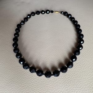 1930s Black Faceted Glass Bead Necklace - Knotted Vintage Jewelry