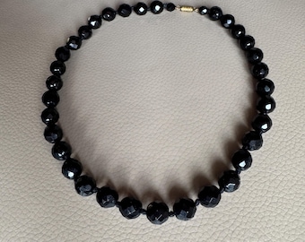 1940s Glass Necklace 1930s Glass Beads Faceted Glass Necklace Vintage glass necklace Black Glass Necklace Knotted Necklace 18inch 18inches