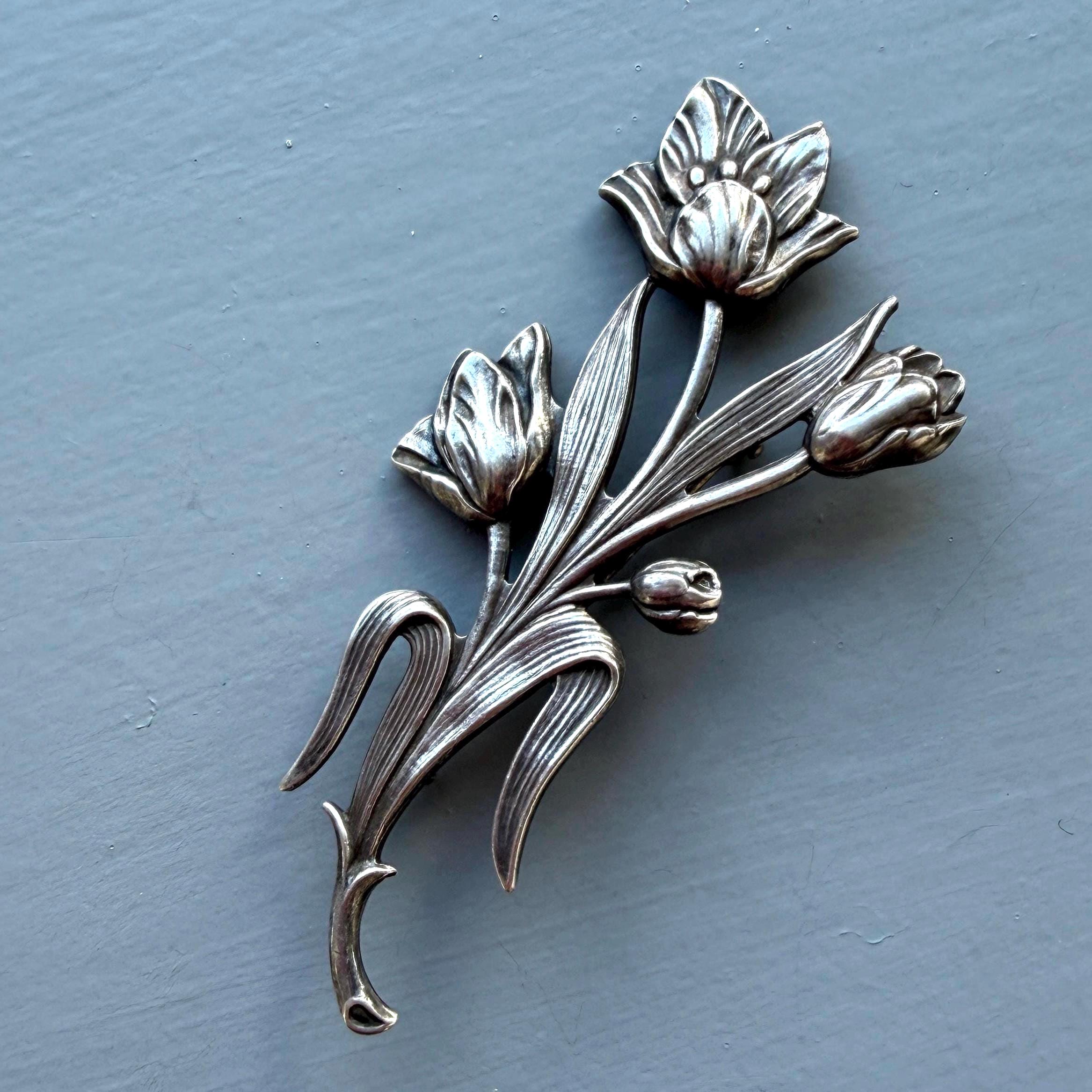 Vintage Silver Tulip Brooch - Etsy