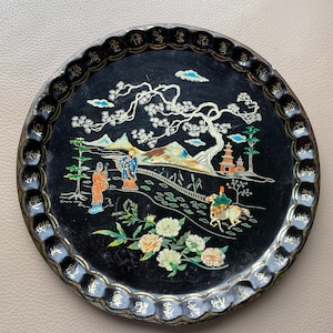 1960s Cocktail Tray Vintage Tray Bar Tray Wine Tray Serving Black Enamel Japanese Design English Cathay Baret Ware Retro 1950s Small Tray Sa