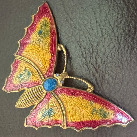Antique Enamel Brooch Butterfly Brooch Guilloche … - image 3