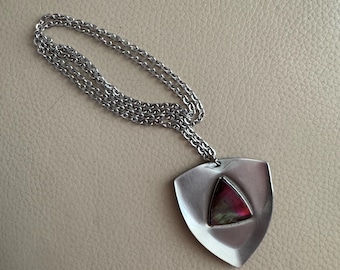 1970s Pendant and Chain Necklace Stainless Steel  Necklace Huge Brutalist Pendant Necklace Shell Necklace Unisex jewelry Mens Jewellery