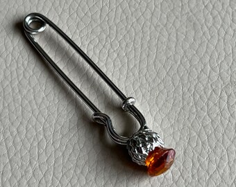 Vintage Kilt Pin Vintage Plaid Pin Scottish Thistle Pin Scottish Kilt Pin 1960s Kilt Pin Citrine Paste Glass Cabochon 1970s