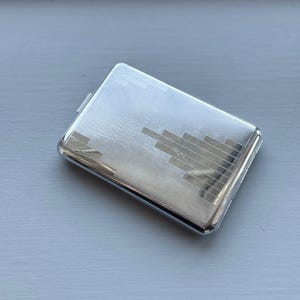 1960s Cigarette Case 1950s Machined Cigarette Case Vintage Cigarette Case Art Deco Cigarette Case Business Card Case Silver Plated