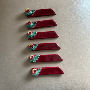French Knife Rests Set 6 Knife Rests 1970s Apple Knife Rests Fruit Knife Rests Cutlery Stands Wedding Cake Knife Rests Burgundy Ceramic